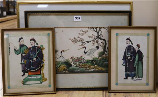 Chinese School Studies of birds and courtiers largest 8 x 12.5in.